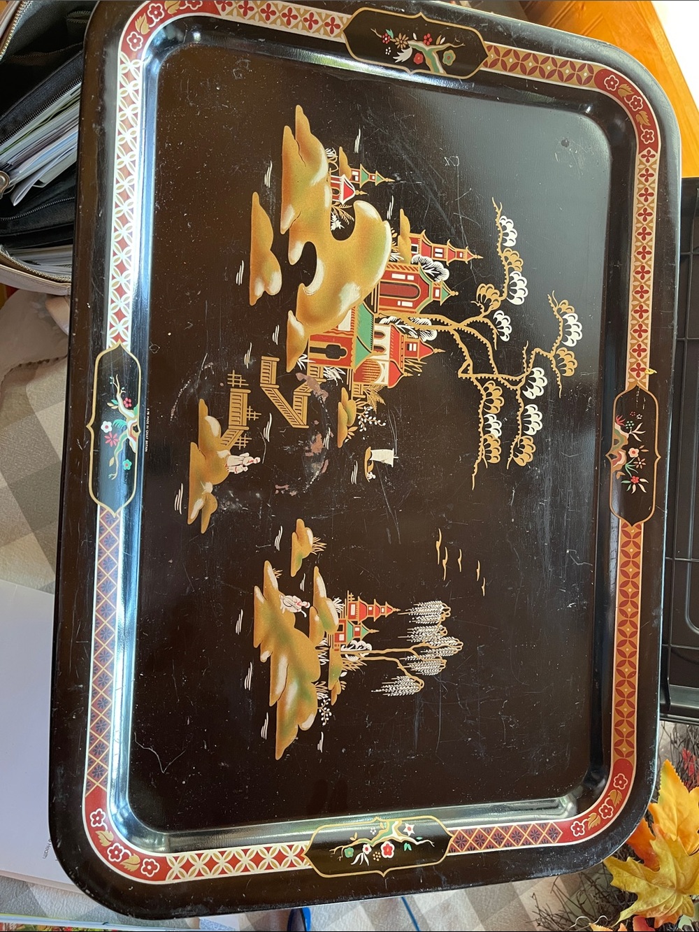 Worcester Ware Tray Black Lacquer Serving Tray